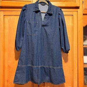 Denim V-Neck Long Sleeve Dress - Never Worn